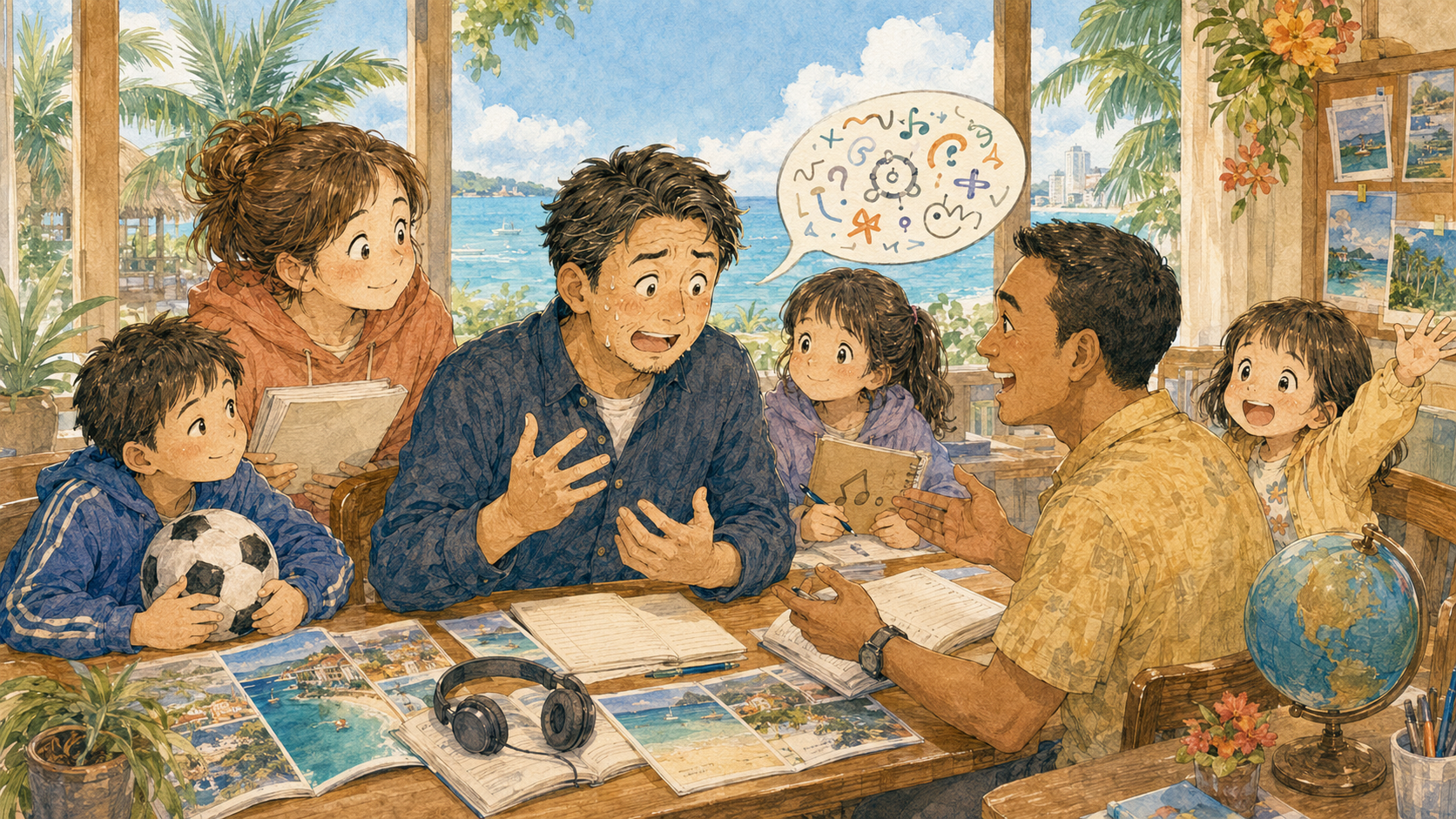 セブ島の語学学校でマンツーマン英語授業を受けるポニーと家族
